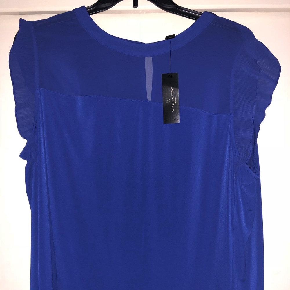 Worthington Pleated-Sleeve Mixed Media Top